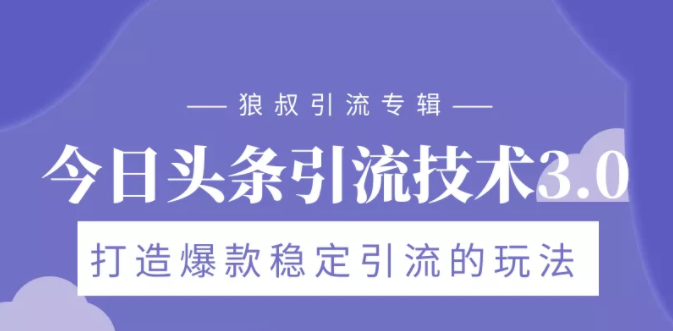 狼叔今日头条引流技术3.0，打造爆款稳定引流的玩法，VLOG引流技术-副业资源站