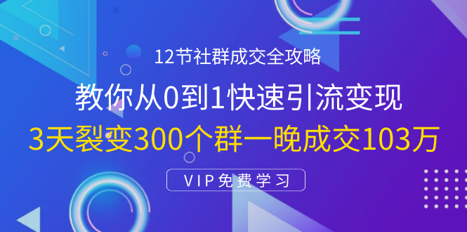 12节社群成交全攻略：从0到1快速引流变现，3天裂变300个群一晚成交103万-副业资源站