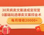 30天疯卖文案速成变现营，0基础玩透爆卖文案捞金术！每月增收20000+-副业资源站