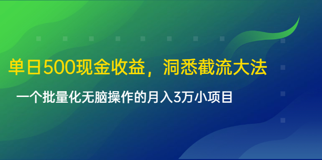 单日500现金收益，洞悉截流大法，一个批量化无脑操作的月入3万小项目-副业资源站