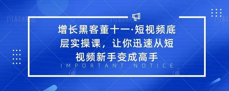 增长黑客董十一·短视频底层实操课，从短视频新手变成高手-副业资源站