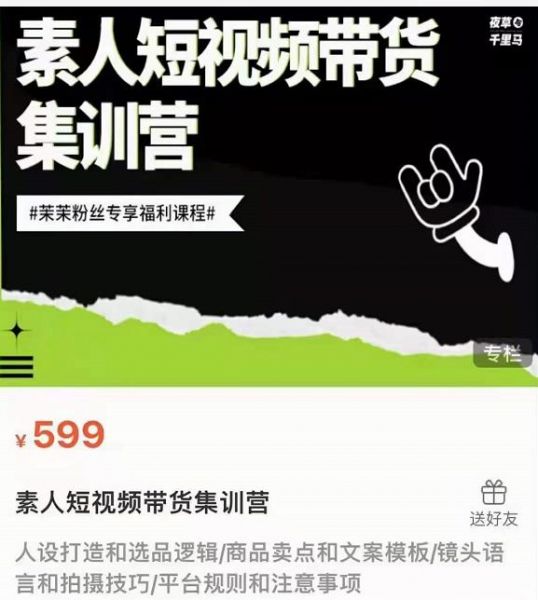 夜草与千里马素人短视频带货集训营，薛辉团队价值599-副业资源站