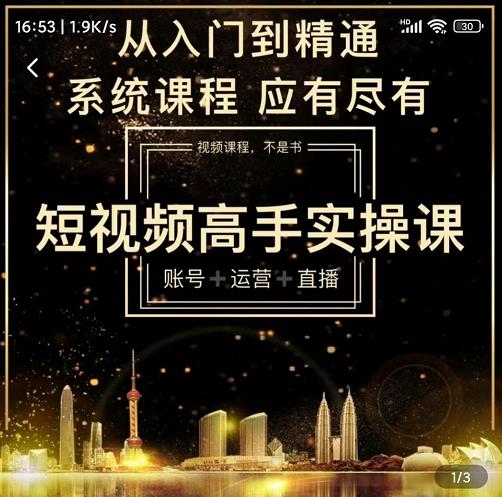 短视频高手实操课：账号+运营+直播，从入门到精通，系统课程，应有尽有-副业资源站