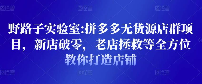 野路子实验室:拼多多无货源店群项目，新店破零，老店拯救等全方位教你打造店铺-副业资源站