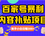 百家号暴利内容补贴项目，图文10元一条，视频30一条，新手小白日赚300+-副业资源站