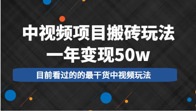 中视频项目搬砖玩法，一年变现50w，目前看过的的最干货中视频玩法-副业资源站