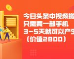 今日头条中视频搬运项目，只需要一部手机3-5天就可以产生利润（价值2800元）-副业资源站