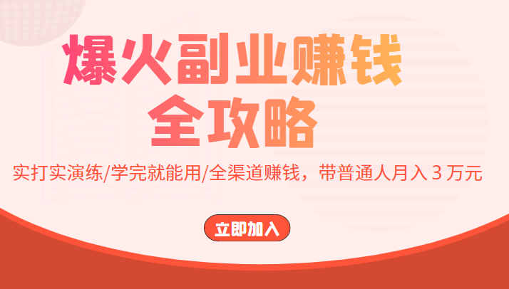 爆火副业赚钱全攻略：实打实演练/学完就能用/全渠道赚钱，带普通人月入３万元-副业资源站