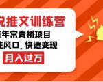 小说推文训练营，万年常青树项目，抓住风口，快速变现月入过万-副业资源站