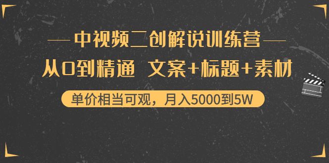 中视频二创解说训练营：从0到精通 文案+标题+素材、月入5000到5W-副业资源站