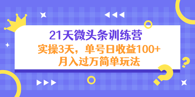 21天微头条训练营，实操3天，单号日收益100+月入过万简单玩法-副业资源站