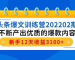 头条爆文训练营202202期，不断产出优质的爆款内容，新手12天收益3100+-副业资源站