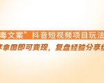 “毒文案”抖音短视频项目玩法，小程序拿图即可变现，复盘经验分享给大家-副业资源站