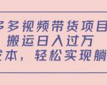多多视频带货项目，搬运日入过万，0成本，轻松实现躺赚（教程+软件）-副业资源站