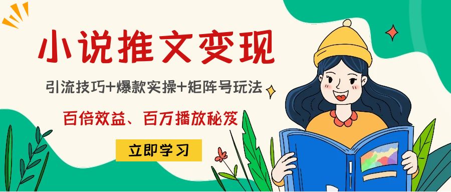 小说推文训练营：引流技巧+爆款实操+矩阵号玩法，百倍效益、百万播放秘笈-副业资源站