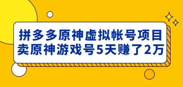 外面卖2980的拼多多原神虚拟帐号项目：卖原神游戏号5天赚了2万-副业资源站