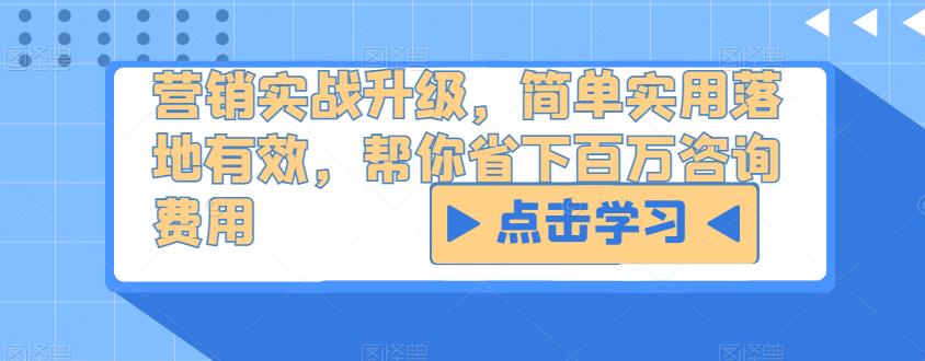 营销实战升级，简单实用落地有效，帮你省下百万咨询费用-副业资源站