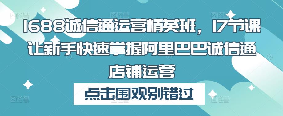 1688诚信通运营精英班，17节课让新手快速掌握阿里巴巴诚信通店铺运营-副业资源站