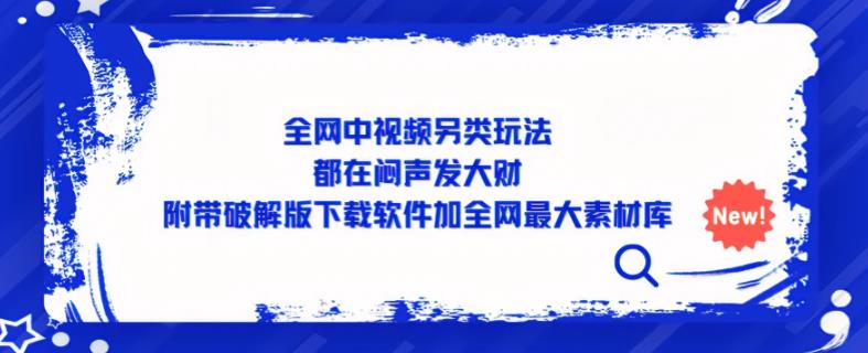 全网中视频另类玩法，都在闷声发大财，附带破解版下载软件加全网最大素材库-副业资源站