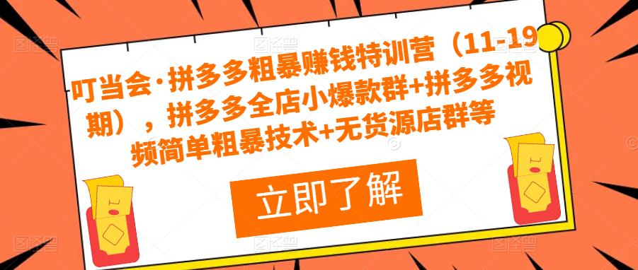 叮当会·拼多多粗暴赚钱特训营（11-19期），拼多多全店小爆款群+拼多多视频简单粗暴技术+无货源店群等-副业资源站