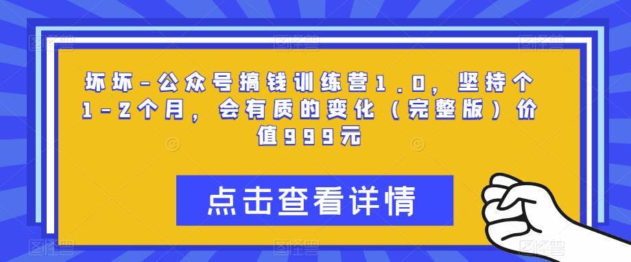 坏坏-公众号搞钱训练营1.0，坚持个1-2个月，会有质的变化（完整版）价值999元-副业资源站