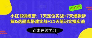 小红书训练营：7天定位实战+7天爆款拆解&选题库搭建实战+21天笔记实操实战-副业资源站