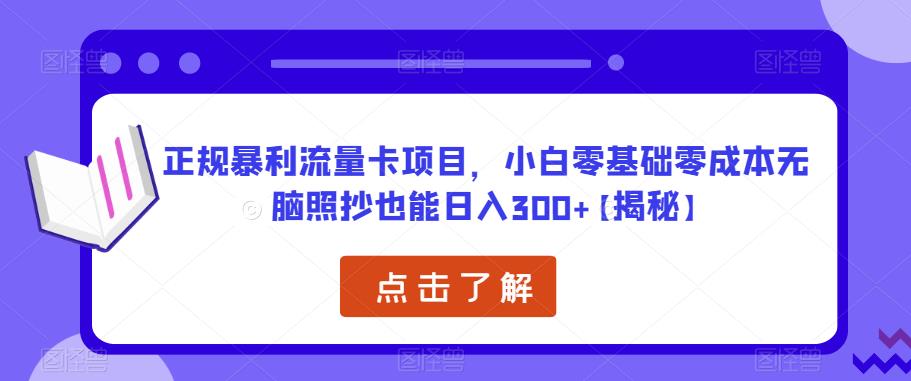 正规暴利流量卡项目，小白零基础零成本无脑照抄也能日入300+【揭秘】-副业资源站