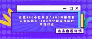 价值980小红书日入300突破限制无限私信日+100创业粉项目适合所有行业-副业资源站