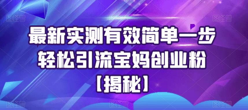 最新实测有效简单一步轻松引流宝妈创业粉【揭秘】-副业资源站