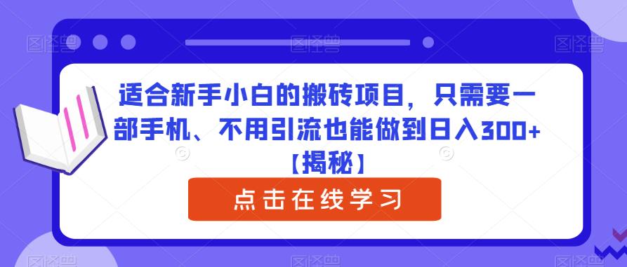 适合新手小白的搬砖项目，只需要一部手机、不用引流也能做到日入300+【揭秘】-副业资源站