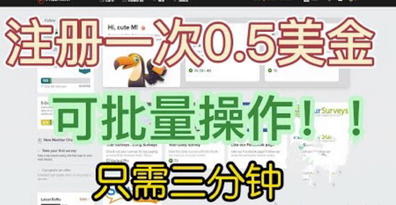 国外项目注册一次0.5美金，只需三分钟无脑操作，可批量同时放大操作，小白工作室福利【揭秘】-副业资源站