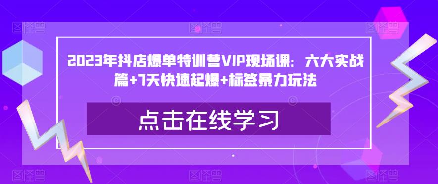 2023年抖店爆单特训营VIP现场课：六大实战篇+7天快速起爆+标签暴力玩法-副业资源站