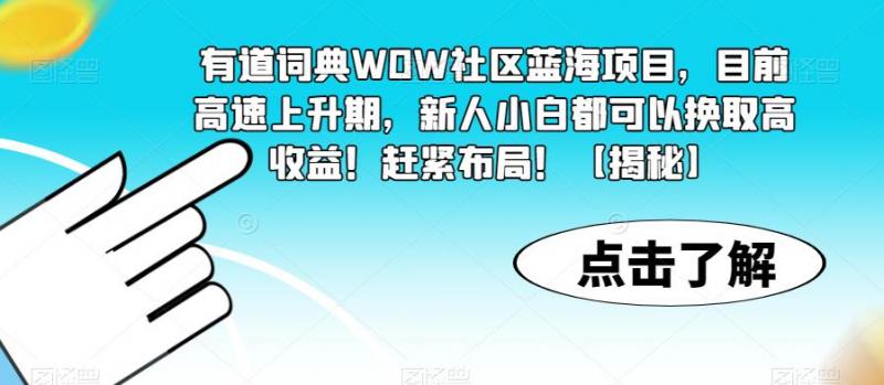 有道词典WOW社区蓝海项目，目前高速上升期，新人小白都可以换取高收益！赶紧布局！【揭秘】-副业资源站