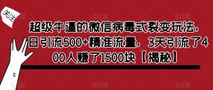 超级牛逼的微信病毒式裂变玩法，日引流500+精准流量，3天引流了400人赚了1500块【揭秘】-副业资源站