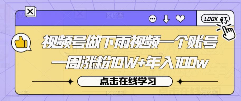 视频号做下雨视频一个账号一周涨粉10W+年入100w【揭秘】-副业资源站