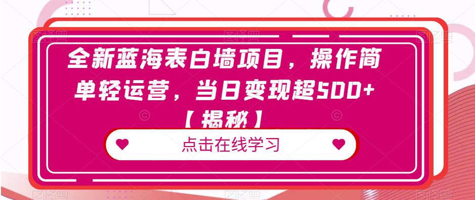 全新蓝海表白墙项目，操作简单轻运营，当日变现超500+【揭秘】-副业资源站