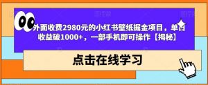 外面收费2980元的小红书壁纸掘金项目，单日收益破1000+，一部手机即可操作【揭秘】-副业资源站