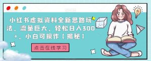 小红书虚拟资料全新思路玩法，流量巨大，轻松日入300+，小白可操作【揭秘】-副业资源站