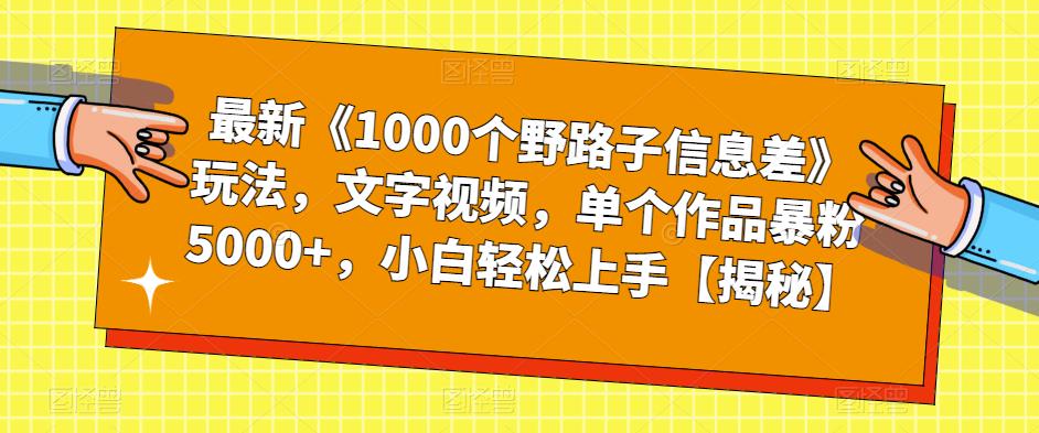 最新《1000个野路子信息差》玩法，文字视频，单个作品暴粉5000+，小白轻松上手【揭秘】-副业资源站