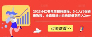 2023小红书电商视频课程，0-1入门保姆级教程，全盘玩法小白也能做到月入2w+-副业资源站