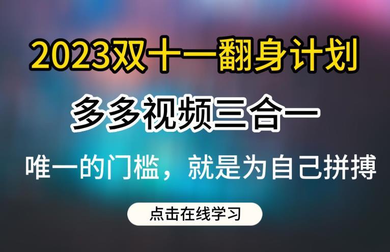 2023双十一翻身计划，多多视频带货三合一玩法教程【揭秘】-副业资源站