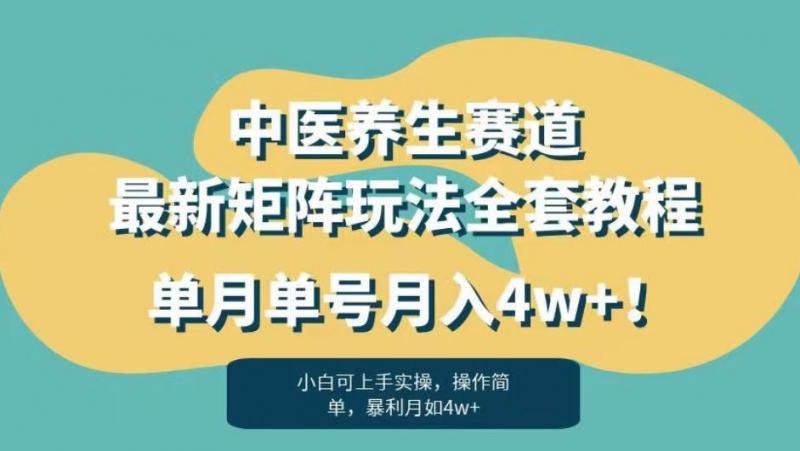 暴利赛道中医养生赛道最新矩阵玩法，单月单号月入4w+！【揭秘】-副业资源站