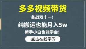 多多视频带货，备战双十一，纯搬运也能月入5w，新手小白也能学会-副业资源站