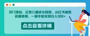 冷门项目，记录儿童成长档案，小红书虚拟资源变现，一部手机实现日入300+【揭秘】-副业资源站
