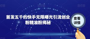 首发五千的快手无限曝光引流创业粉精准粉揭秘-副业资源站