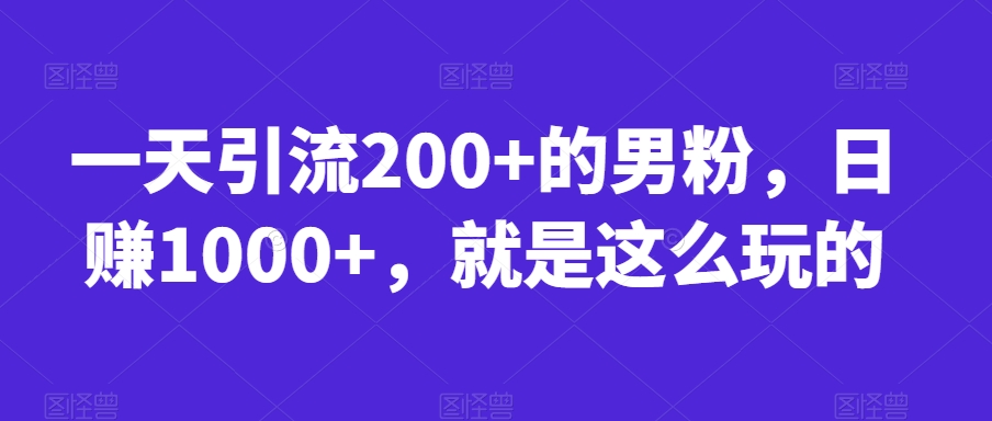 一天引流200+的男粉，日赚1000+，就是这么玩的【揭秘】-副业资源站