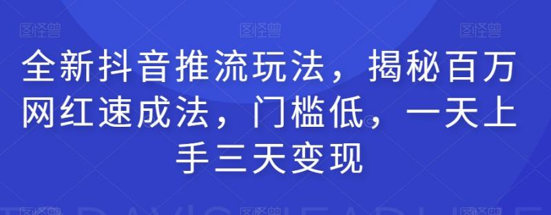 全新抖音推流玩法，揭秘百万网红速成法，门槛低，一天上手三天变现-副业资源站