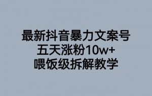 最新抖音暴力文案号，五天涨粉10w+，喂饭级拆解教学-副业资源站