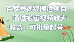 百家号视频搬运项目，通过搬运视频放大收益，可批量起号【揭秘】-副业资源站