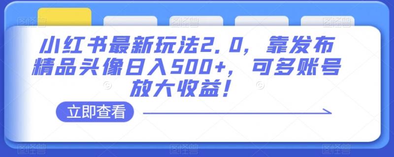 小红书最新玩法2.0，靠发布精品头像日入500+，可多账号放大收益！【揭秘】-副业资源站